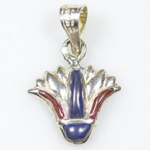 Silver Lotus Flower Pendant with Natural Blue and Red Stones